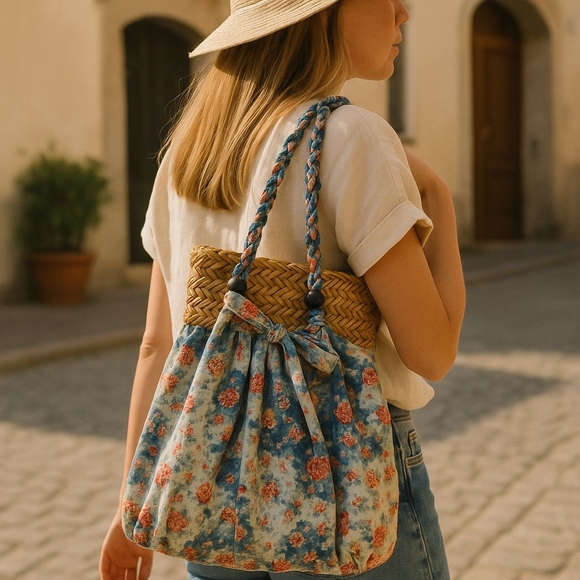 Capelli of New York Handbags - Capelli Straw World Blue Floral Handmade Tote